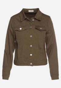 Born2be - Ciemnozielona Bawełniana Kurtka Jeansowa Zapinana na Metalowe Guziki Auratia. Okazja: na co dzień, na spacer. Kolor: zielony. Materiał: bawełna, jeans. Długość rękawa: długi rękaw. Długość: długie. Styl: klasyczny, casual #7