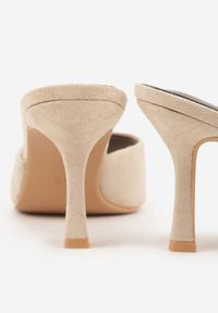 Renee - Beżowe Klapki na Szpilce z Imitacji Zamszu z Noskiem Peep Toe Merissaura. Nosek buta: otwarty. Kolor: beżowy. Materiał: zamsz. Obcas: na szpilce #7