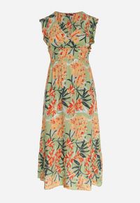 Born2be - Zielona Sukienka Maxi z Gumkami w Talii i Kopertowym Dekoltem Elysa. Okazja: na co dzień. Typ kołnierza: dekolt kopertowy. Kolor: zielony. Długość rękawa: krótki rękaw. Typ sukienki: kopertowe. Styl: casual, elegancki. Długość: maxi #5