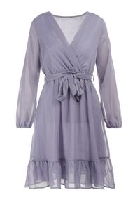 Born2be - Niebieska Sukienka Pronestra. Kolor: niebieski. Materiał: materiał, tkanina. Wzór: gładki. Typ sukienki: kopertowe. Styl: elegancki. Długość: mini #2