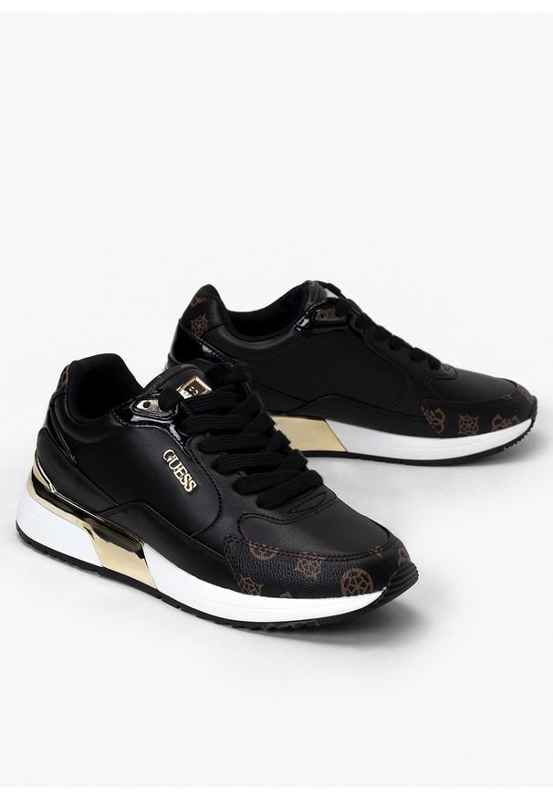 Sneakersy damskie Guess Moxea (FL5MOXFAL12-BLKBR). Kolor: czarny. Materiał: skóra. Szerokość cholewki: normalna