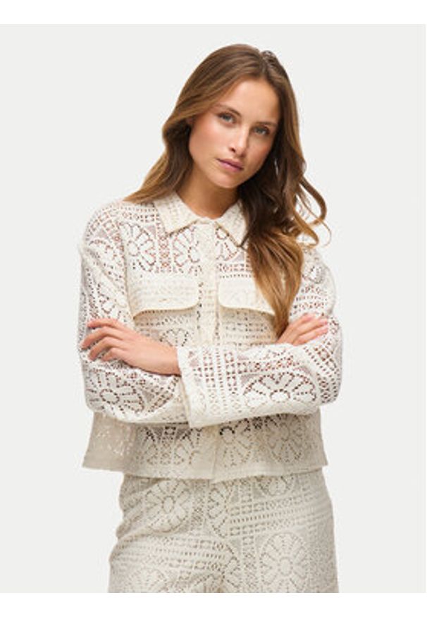 Vila Koszula Merinda 14105211 Beżowy Loose Fit. Kolor: beżowy. Materiał: bawełna