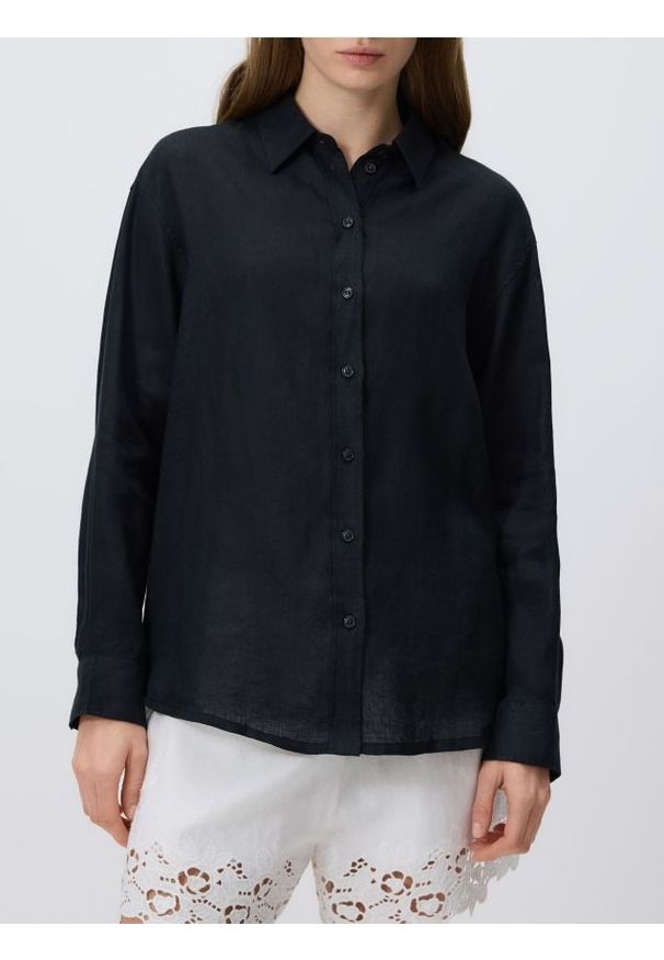 Reserved - Lniana koszula - czarny. Kolor: czarny. Materiał: len