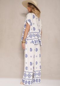 Renee - Niebiesko-Biały Komplet z Bawełny Spodnie o Szerokim Kroju i Koszula ze Wzorem Paisley Pavenn. Kolor: niebieski. Materiał: bawełna. Wzór: paisley #5