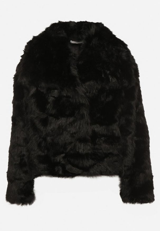 Born2be - Czarna Kurtka Futerko o Dwurzędowym Kroju z Szerokim Kołnierzem Fesammea. Okazja: na co dzień. Kolor: czarny. Materiał: futro. Styl: klasyczny, casual