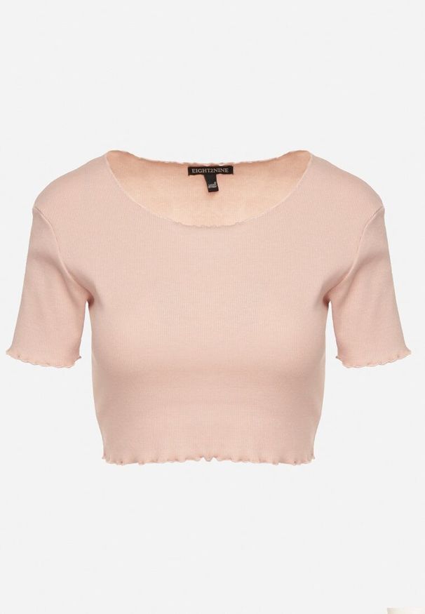 Born2be - Ciemnoróżowy Prążkowany T-shirt z Bawełną Adlesa. Okazja: na co dzień. Kolor: różowy. Materiał: bawełna, prążkowany. Styl: casual