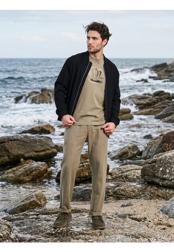 Sinsay - Spodnie straight leg z domieszką lnu - zielony. Kolor: zielony. Materiał: len