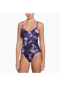 Strój pływacki jednoczęściowy damski Nike Floral Blur V-Neck. Kolor: czarny