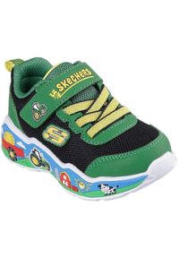 skechers - Adidasy Skechers Play Scene-barn-squa, Dzieci. Kolor: zielony. Materiał: materiał