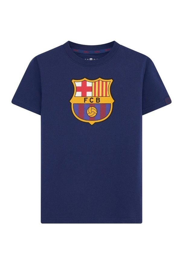 T-shirt dla chłopca FC Barcelona granatowy Junior Logo. Kolor: niebieski