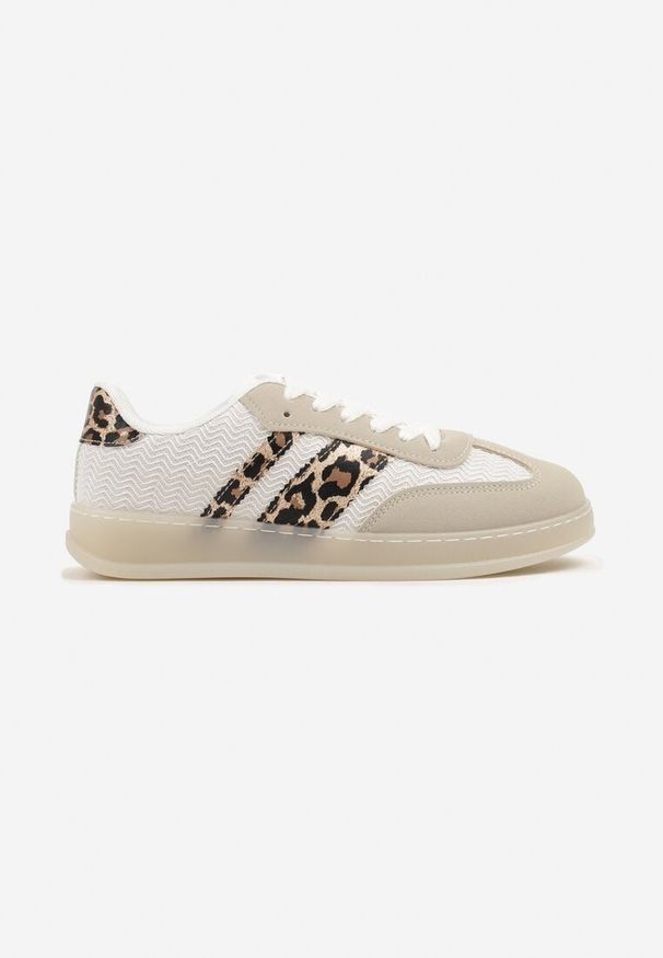 Born2be - Beżowo-Panterkowe Sneakersy Typu Kultowe Tenisówki na Półtransparentnej Podeszwie Ulinera. Okazja: na co dzień. Zapięcie: sznurówki. Kolor: beżowy. Materiał: jeans, materiał
