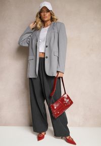 Renee - Ciemnoszare Bawełniane Spodnie High Waist o Szerokim Kroju Velili. Okazja: na co dzień. Stan: podwyższony. Kolor: szary. Materiał: bawełna. Styl: elegancki, casual
