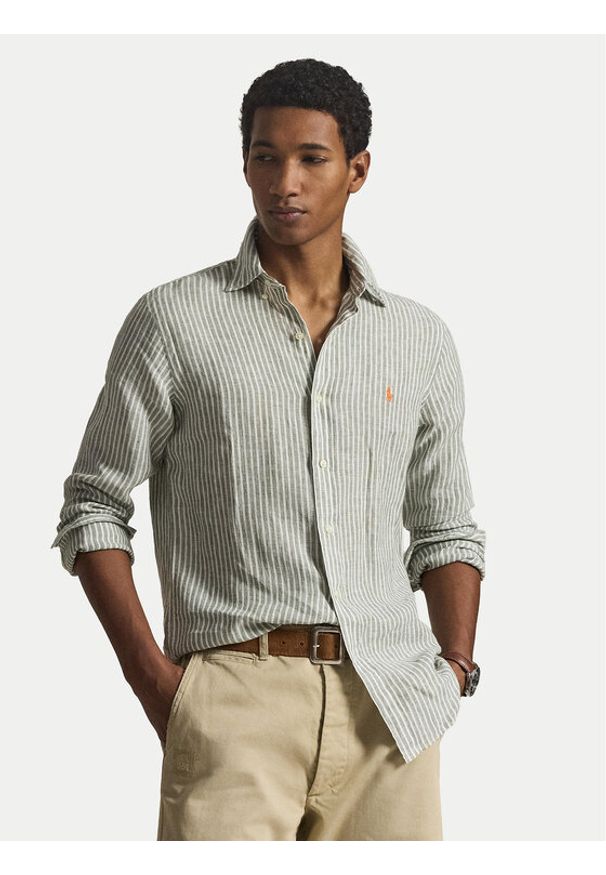 Polo Ralph Lauren Koszula 710B15594001 Zielony jasny Custom Fit. Typ kołnierza: polo. Kolor: zielony. Materiał: len