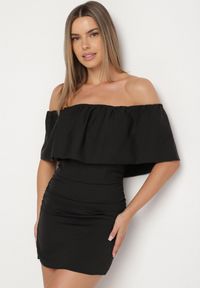 Born2be - Czarna Dopasowana Sukienka Koktajlowa Hiszpanka Vices Awilisa. Typ kołnierza: dekolt hiszpanka. Kolor: czarny. Sezon: lato. Styl: wizytowy #5