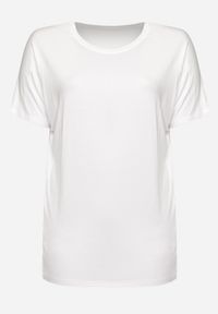 Born2be - Biały T-shirt z Rękawami w typie Nietoperza Salilena. Okazja: na co dzień. Kolor: biały. Materiał: jeans. Wzór: aplikacja. Styl: casual, elegancki, wizytowy #4