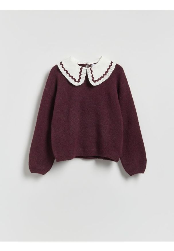 Reserved - Sweter z domieszką wełny - ciemnofioletowy. Kolor: fioletowy. Materiał: wełna