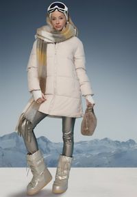 Born2be - Beżowa Kurtka z Szerokim Pikowaniem i Nieodpinanym Kapturem Fanja. Okazja: na co dzień. Kolor: beżowy. Materiał: dzianina, jeans. Długość rękawa: długi rękaw. Długość: długie. Sezon: zima, jesień. Styl: casual #2