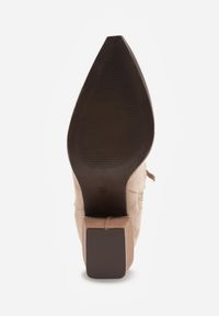 Born2be - Ciemnobeżowe Botki Kowbojki Vices na Stożkowym Obcasie z Haftem Talfedi. Kolor: beżowy. Materiał: skóra, jeans. Wzór: haft. Obcas: na obcasie. Wysokość obcasa: średni #7