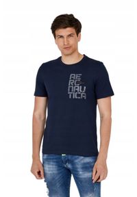 Aeronautica Militare - AERONAUTICA MILITARE Granatowy bawełniany t-shirt męski, Rozmiar L. Kolor: niebieski. Materiał: bawełna. Długość rękawa: krótki rękaw. Długość: krótkie. Wzór: haft #7