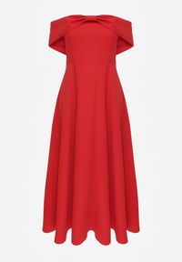 Renee - Czerwona Rozkloszowana Sukienka Koktajlowa VICES z Hiszpańskim Dekoltem Neamerianne. Okazja: na wesele, na ślub cywilny. Typ kołnierza: dekolt hiszpanka. Kolor: czerwony. Materiał: lakier, poliester. Typ sukienki: rozkloszowane. Styl: wizytowy #5