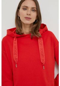 JOOP! - Joop! bluza damska kolor czerwony z kapturem gładka. Typ kołnierza: kaptur. Kolor: czerwony. Materiał: bawełna. Wzór: gładki #2