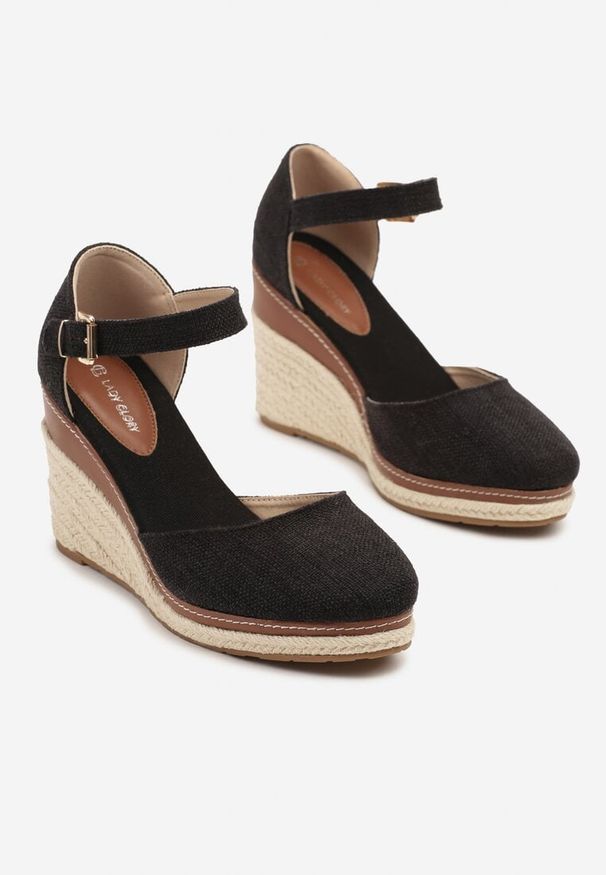 Born2be - Czarne Sandały Espadryle na Plecionym Koturnie Alanilis. Okazja: na co dzień. Zapięcie: klamry. Kolor: czarny. Sezon: lato. Obcas: na koturnie. Styl: elegancki, casual