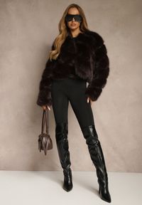 Renee - Brązowa Futrzana Kurtka o Krótkim Kroju Zapinana na Haftki Alorith. Okazja: na co dzień. Kolor: brązowy. Materiał: futro. Długość: krótkie. Styl: casual, elegancki #4