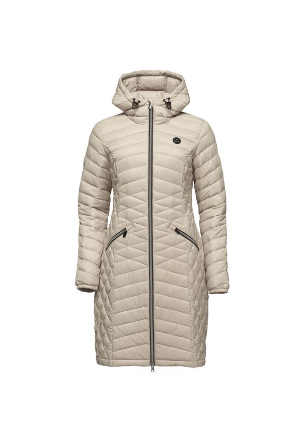 YOA - Płaszcz damski LOAP Jemina wodoodporny, długi. Kolor: beżowy. Materiał: puch. Długość: długie