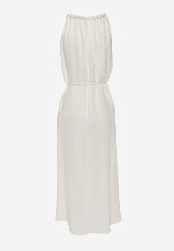 Born2be - Jasnobeżowa Wiskozowa Sukienka Bez Rękawów z Warkoczowym Splotem przy Dekolcie Shirineli. Okazja: na co dzień. Kolekcja: plus size. Kolor: beżowy. Materiał: wiskoza. Długość rękawa: bez rękawów. Wzór: ze splotem. Typ sukienki: proste, dla puszystych. Styl: boho, elegancki, klasyczny, casual