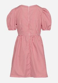 Born2be - Czerwona Rozkloszowana Sukienka w Kratkę Vichy w Stylu Retro z Wiązaniem Telionea. Okazja: na co dzień. Kolor: czerwony. Wzór: kratka. Typ sukienki: rozkloszowane. Styl: retro #5