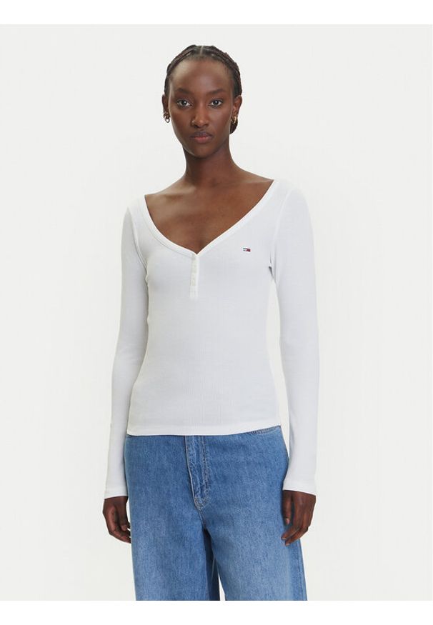 Tommy Jeans Bluzka Henley DW0DW20903 Biały Slim Fit. Typ kołnierza: typu henley. Kolor: biały. Materiał: bawełna, syntetyk