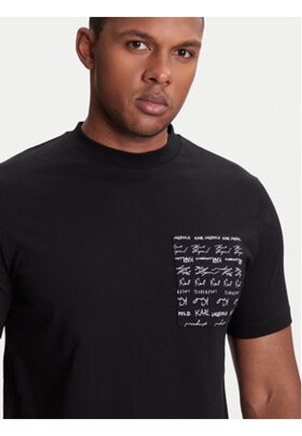 Karl Lagerfeld - KARL LAGERFELD T-Shirt 755041 553225 Czarny Regular Fit. Typ kołnierza: dekolt w karo. Kolor: czarny. Materiał: bawełna