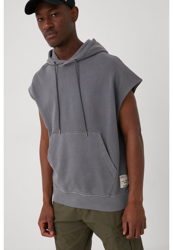 Jack & Jones kamizelka bawełniana męska kolor szary z kapturem gładka. Typ kołnierza: kaptur. Kolor: szary. Materiał: bawełna. Wzór: gładki