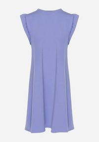 Born2be - Fioletowa Letnia Sukienka Bawełniana z Falbankami Wokół Ramion Sasare. Typ kołnierza: kołnierz z falbankami. Kolor: fioletowy. Materiał: bawełna. Długość rękawa: krótki rękaw. Wzór: aplikacja. Sezon: lato. Typ sukienki: trapezowe #4