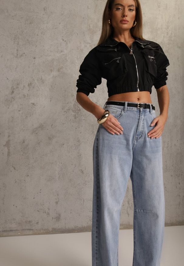 Renee - Niebieskie Jeansy Balloon z Bawełną High Waist Pronadina. Okazja: na co dzień. Stan: podwyższony. Kolor: niebieski. Styl: casual, retro