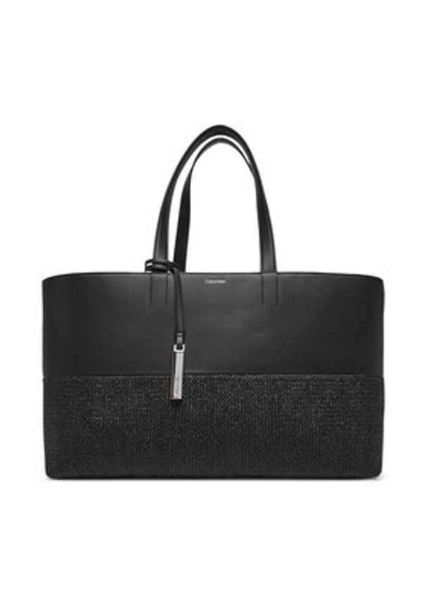 Calvin Klein Torebka Ck Mixmedia Shopper_Raffia K60K613167 Czarny. Kolor: czarny. Materiał: skórzane