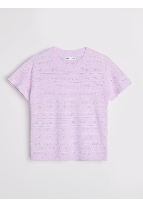 Sinsay - Swetrowa bluzka z ażurowym wzorem i domieszką lnu - fioletowy. Kolor: fioletowy. Materiał: len. Wzór: ażurowy