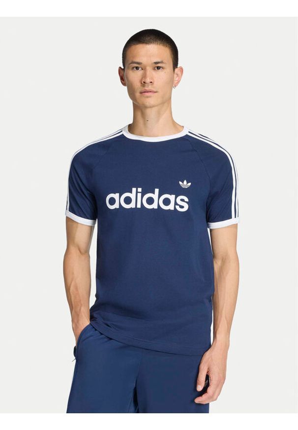 Adidas - adidas T-Shirt 3-Stripes Ringer KF0419 Granatowy Slim Fit. Kolor: niebieski. Materiał: bawełna