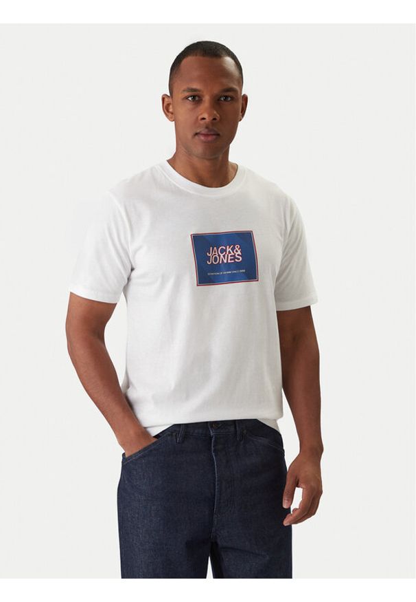 Jack & Jones T-Shirt Jjrain Tee Ss Crew Neck 12288097 Biały Regular Fit. Kolor: biały. Materiał: bawełna