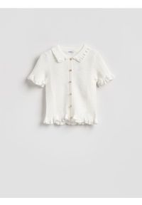 Reserved - Bluzka z kołnierzykiem - złamana biel. Materiał: dzianina