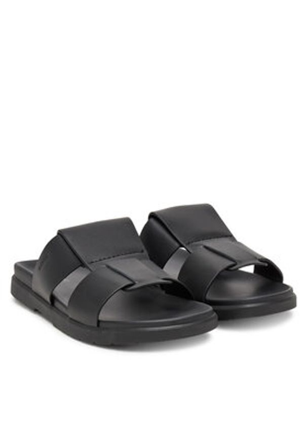 Calvin Klein Klapki Lug Sandal Double T Lth HM0HM01734 Czarny. Kolor: czarny. Materiał: skóra