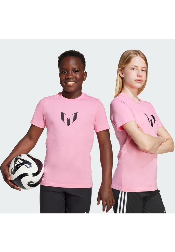 Adidas - Koszulka dziecięca z grafiką, imieniem i numerem Messiego. Kolor: różowy. Materiał: bawełna