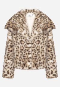 Born2be - Brązowa Kurtka Futrzana w Panterkę z Szerokim Kołnierzem Nalindraea. Okazja: na co dzień. Kolor: brązowy. Materiał: futro. Wzór: motyw zwierzęcy. Styl: klasyczny, casual, elegancki #4