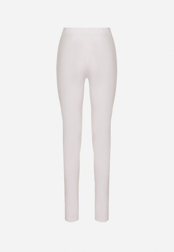 Born2be - Białe Bawełniane Legginsy z Gumką w Pasie i Niskim Stanem Lexuna. Stan: obniżony. Kolor: biały. Materiał: bawełna. Styl: sportowy