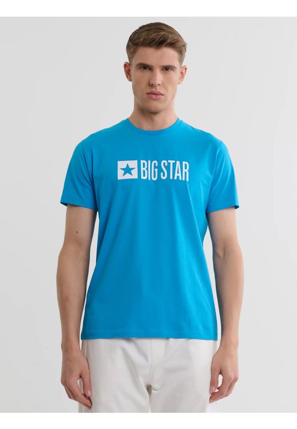 Big-Star - Koszulka męska bawełniana z logo BIG STAR niebieska Flynn 401. Okazja: na co dzień. Kolor: niebieski. Materiał: bawełna. Wzór: nadruk. Styl: klasyczny, casual, elegancki