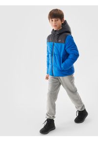 4f - 4F Kurtka puchowa z wypełnieniem syntetycznym chłopięca - niebieska 128 (7-8 lat). Okazja: na co dzień. Typ kołnierza: kaptur, kołnierzyk stójkowy. Kolor: niebieski. Materiał: syntetyk, puch. Długość: długie. Wzór: gładki. Sezon: lato. Styl: klasyczny, casual, sportowy #2