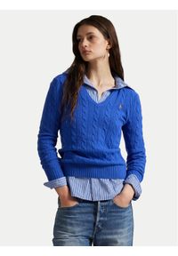 Polo Ralph Lauren Sweter 211971866006 Niebieski Slim Fit. Typ kołnierza: polo. Kolor: niebieski. Materiał: wełna