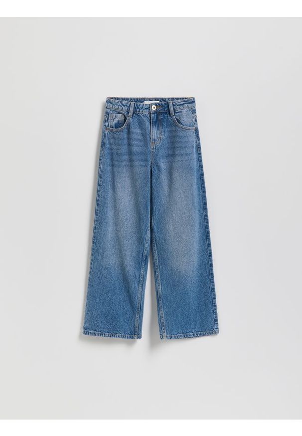 Reserved - Jeansy wide leg - niebieski. Kolor: niebieski