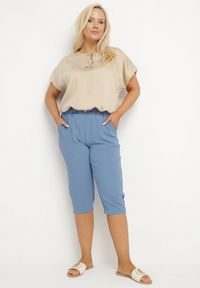 Born2be - Niebieskie Spodnie z Gumką w Pasie 7/8 Tenimira. Okazja: na co dzień, na spacer. Kolekcja: plus size. Kolor: niebieski. Styl: klasyczny, elegancki, casual