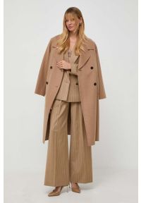 BOSS płaszcz wełniany kolor beżowy przejściowy dwurzędowy. Okazja: na co dzień. Kolor: beżowy. Materiał: wełna. Styl: casual, klasyczny #3
